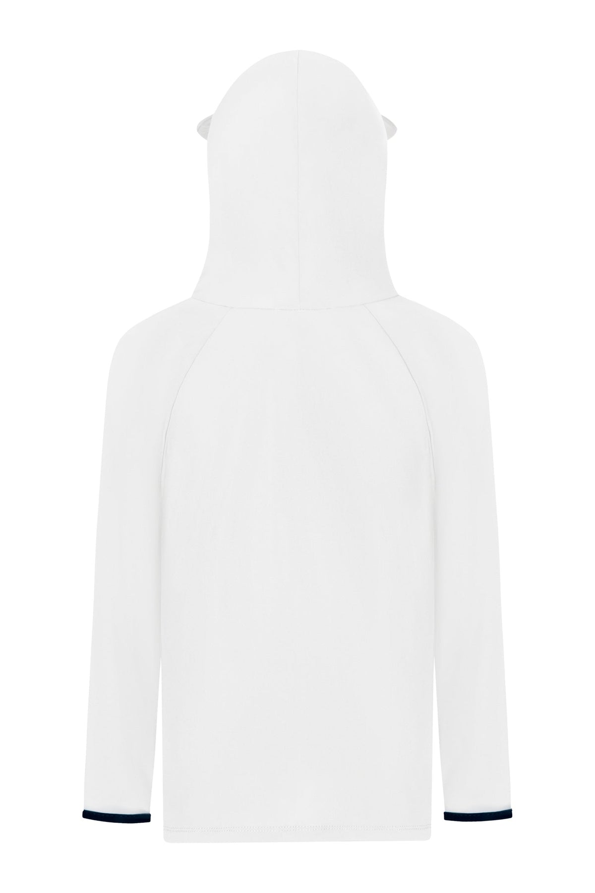 Kinder UV-Langarmshirt mit integrierter Mütze – Weiss (UPF 50)