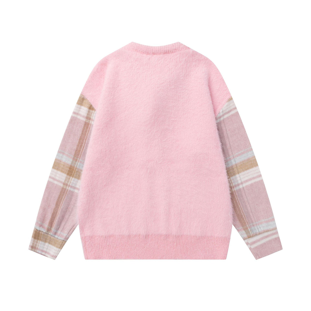 Damen Pullover Karo-Muster mit Schleife – Baumwolle, Pink & Apricot, S–XL