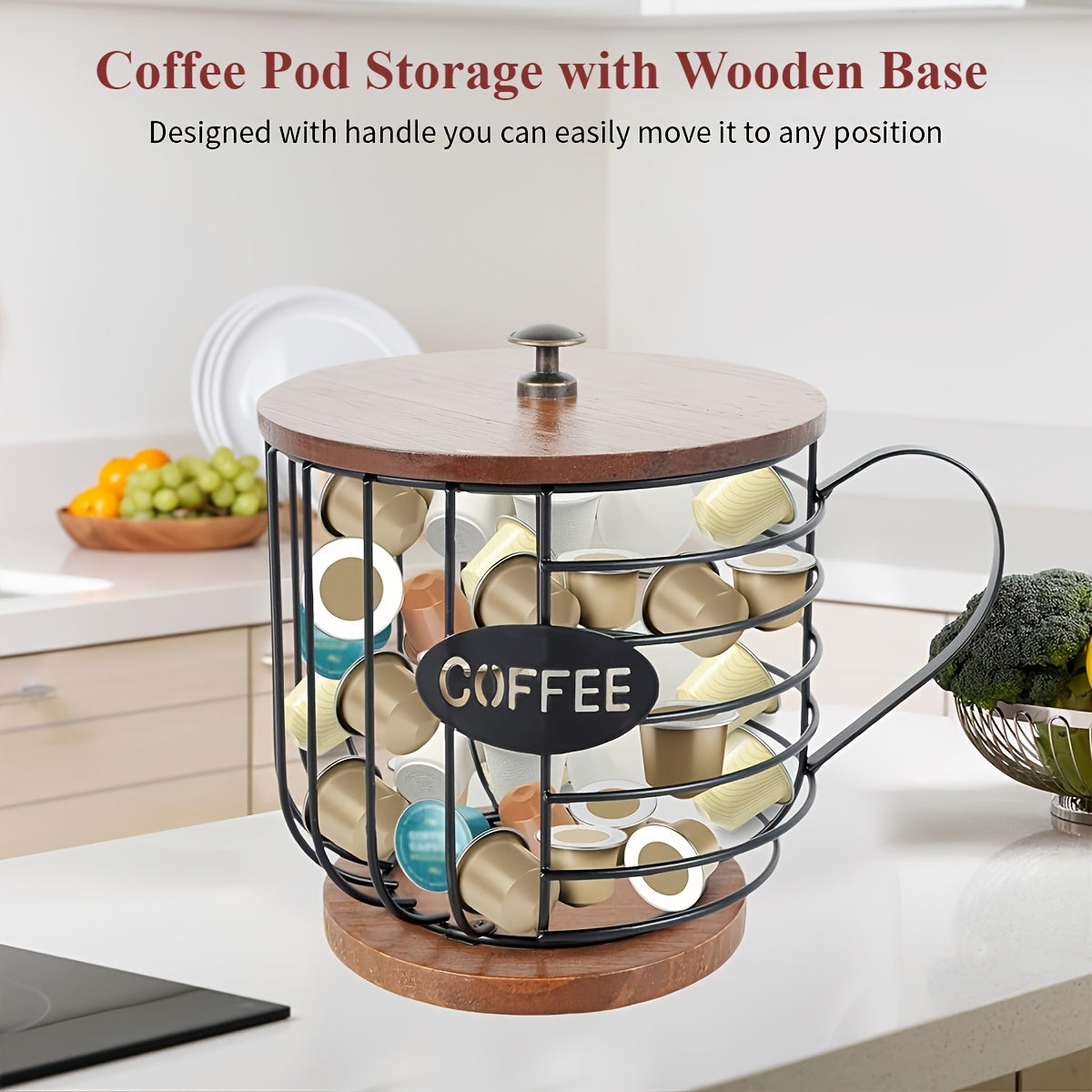 Kaffeekapselhalter mit Holzsockel – Metall & Holz, Kaffeeküche