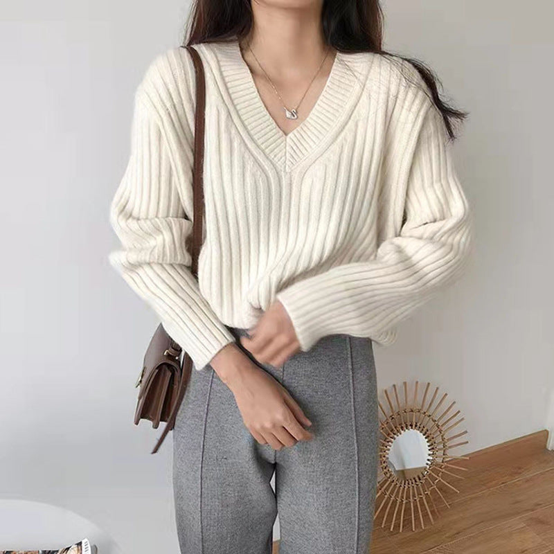 Damen Strickpullover V-Ausschnitt – Locker & Vielseitig