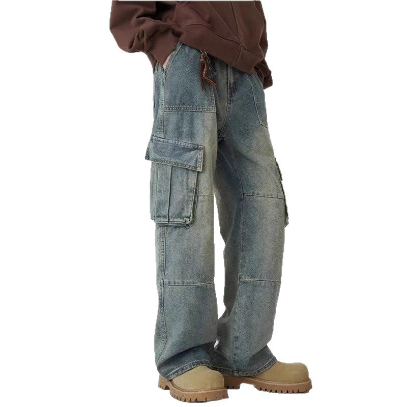 Herren Hip-Hop Cargo Jeans – Loose Fit Straight Leg in Blau