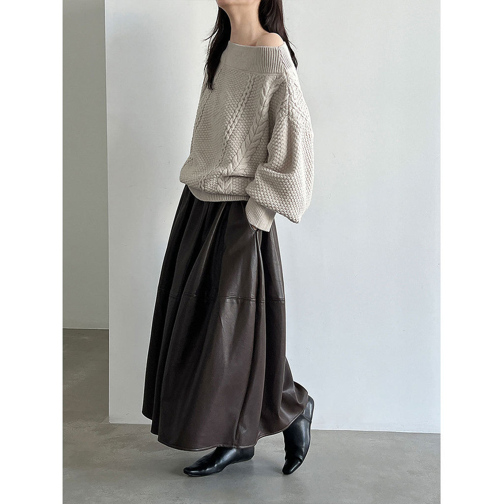 Schulterfreier Strickpullover mit Schnürung – Locker & Feminin