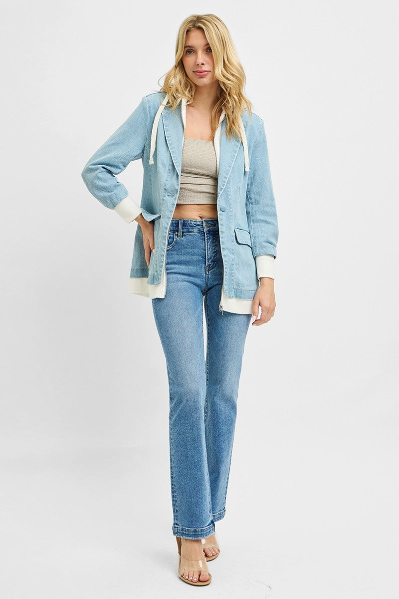 Damen Blazer mit Hoodie – Ein-Knopf Jacke aus 100% Baumwolle