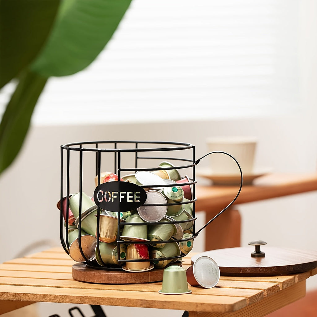Kaffeekapselhalter mit Holzsockel – Metall & Holz, Kaffeeküche