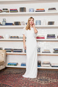 Damen Langes Paillettenkleid mit Rundhals und Kurzarm – Weiss / Hellgrau (RISHI)