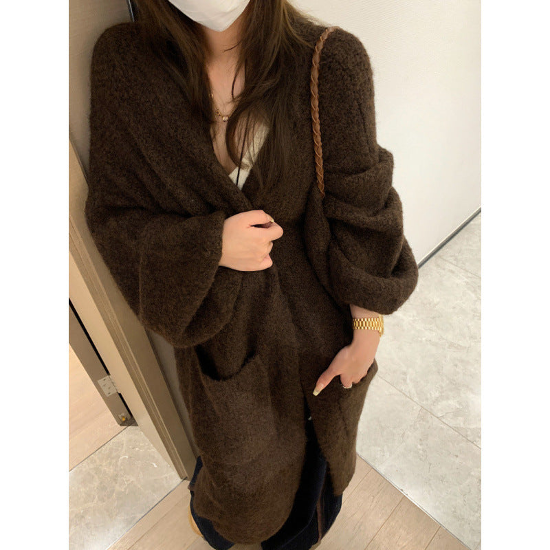 Langer Strick-Cardigan Damen – Oversize Laternonärmel in 4 Farben