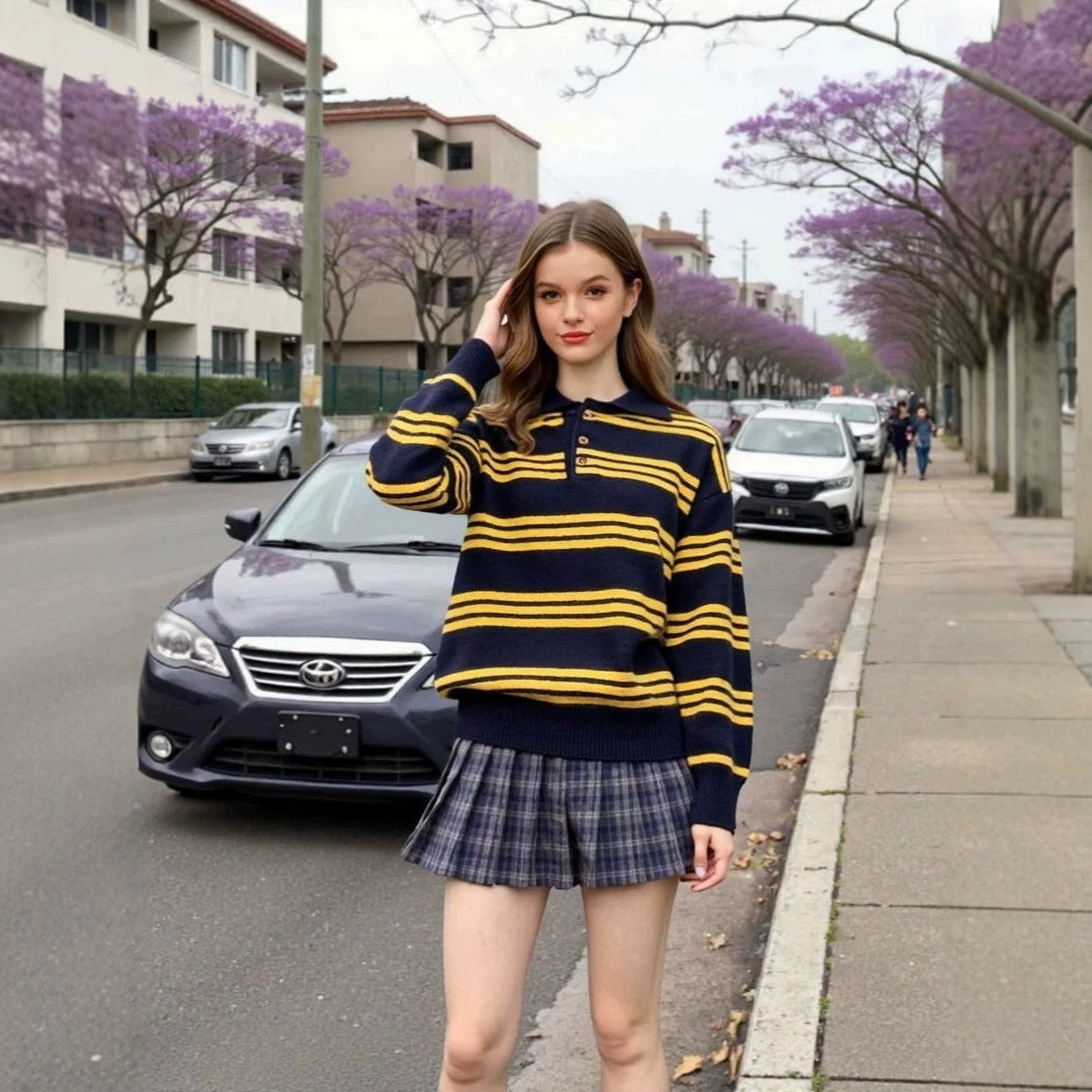 Gestreifter Kontrastpullover mit Polokragen – Herbst & Winter