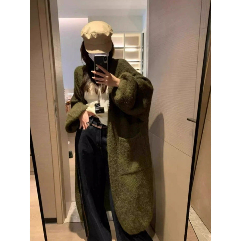 Langer Strick-Cardigan Damen – Oversize Laternonärmel in 4 Farben