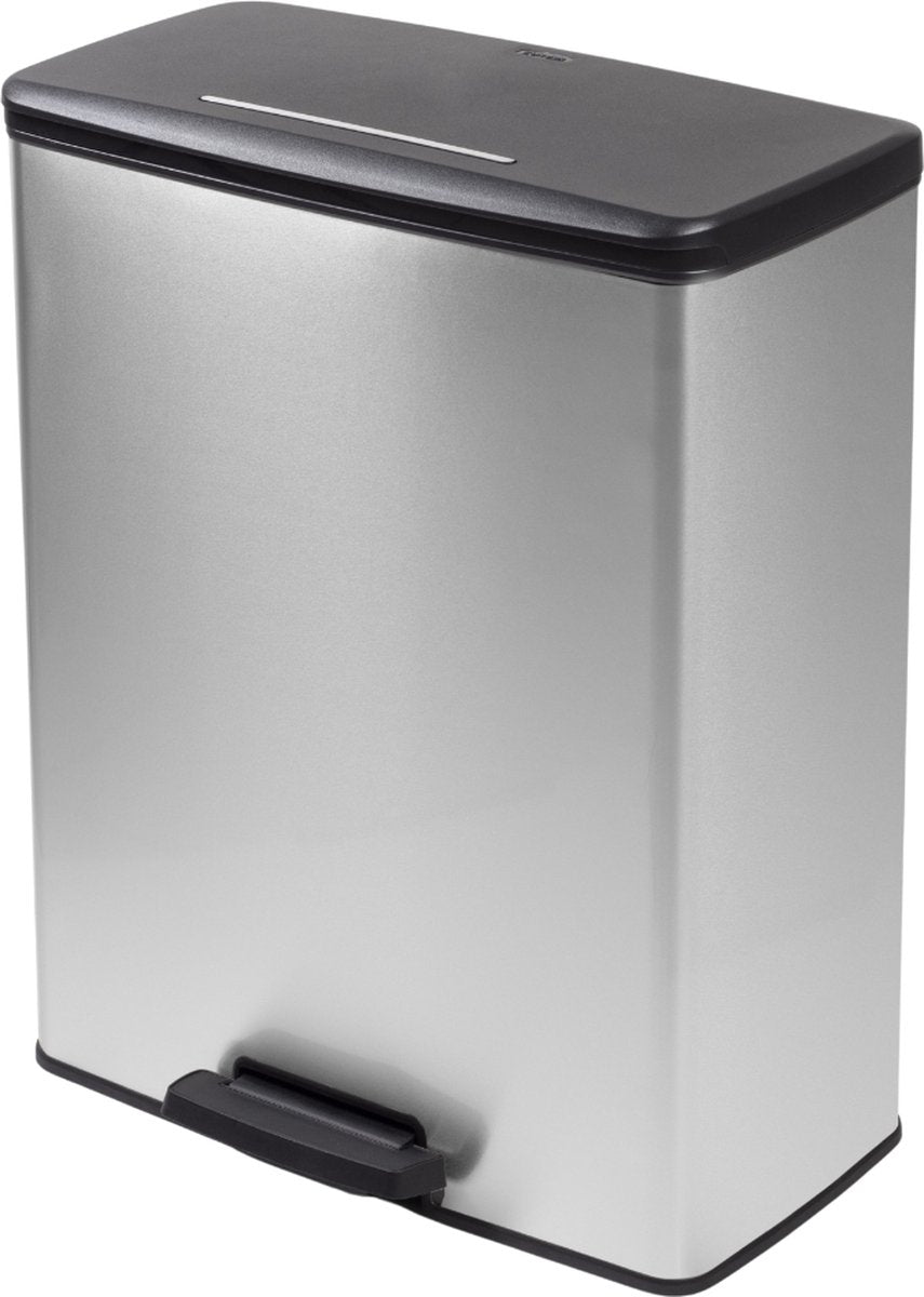 Curver Decobin Abfalleimer – 65 Liter, Rechteckig, Silber Metallic