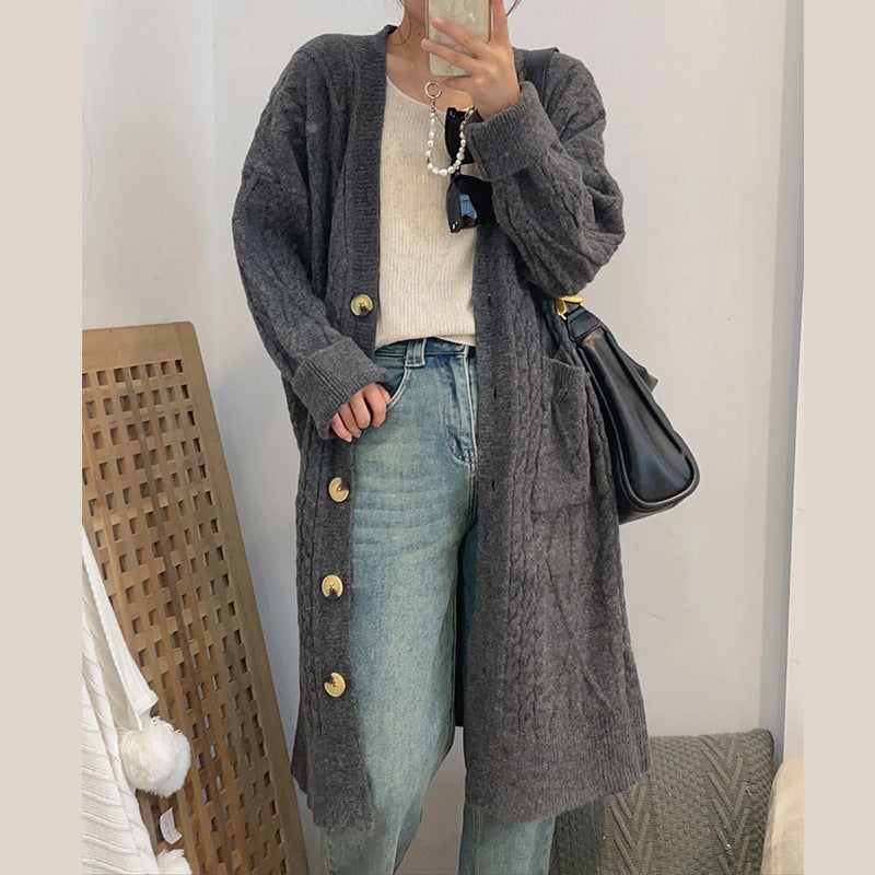 Lange Strickjacke Damen mit V-Ausschnitt – Casual & Lässig