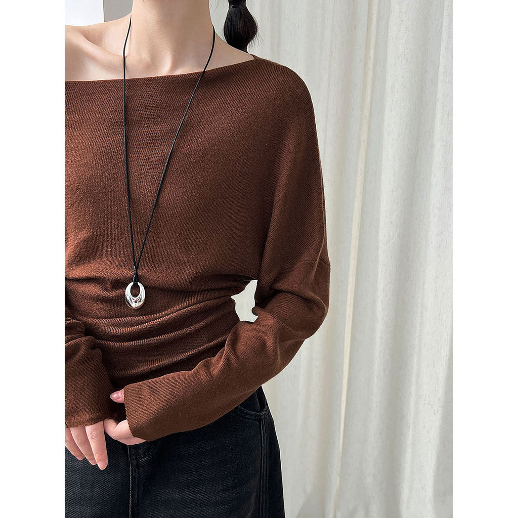 Asymmetrisches Strick-Top Damen – Tailliert, One-Shoulder Langarm in 5 Farben