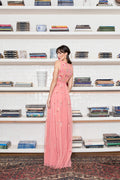 Langes Festkleid mit Tüll-Überkleid und Pailletten-Blumenstickerei – Nish