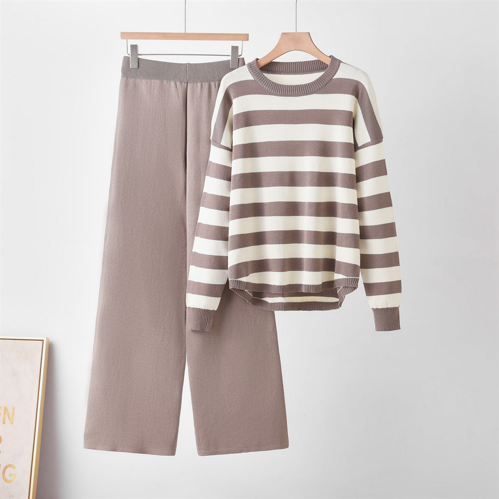 Gestreiftes Zweiteiler-Set mit Rundhals – Locker & Elegant