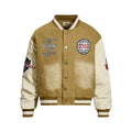 Vintage Distressed Letter Embroidery Jacket for Men and Women, Casual Warm Fashion Cotton Coat Outerwear