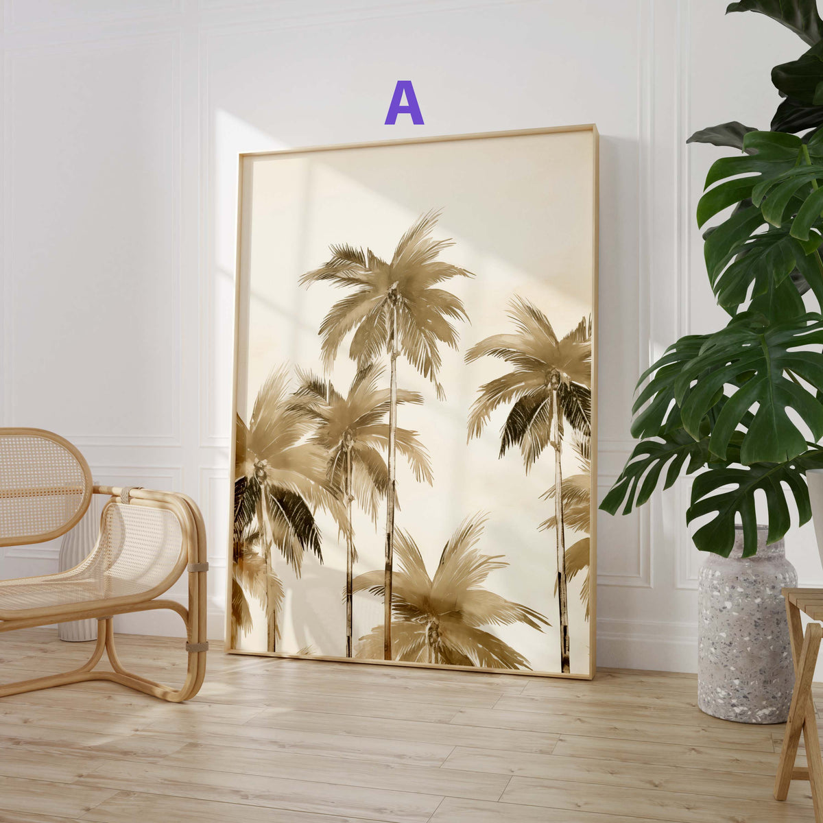 Tropische Palmen Poster · Geschenkidee · Papageien und Botanische Dschungelkunst · Wohnzimmer Dekoprint ohne Rahmen