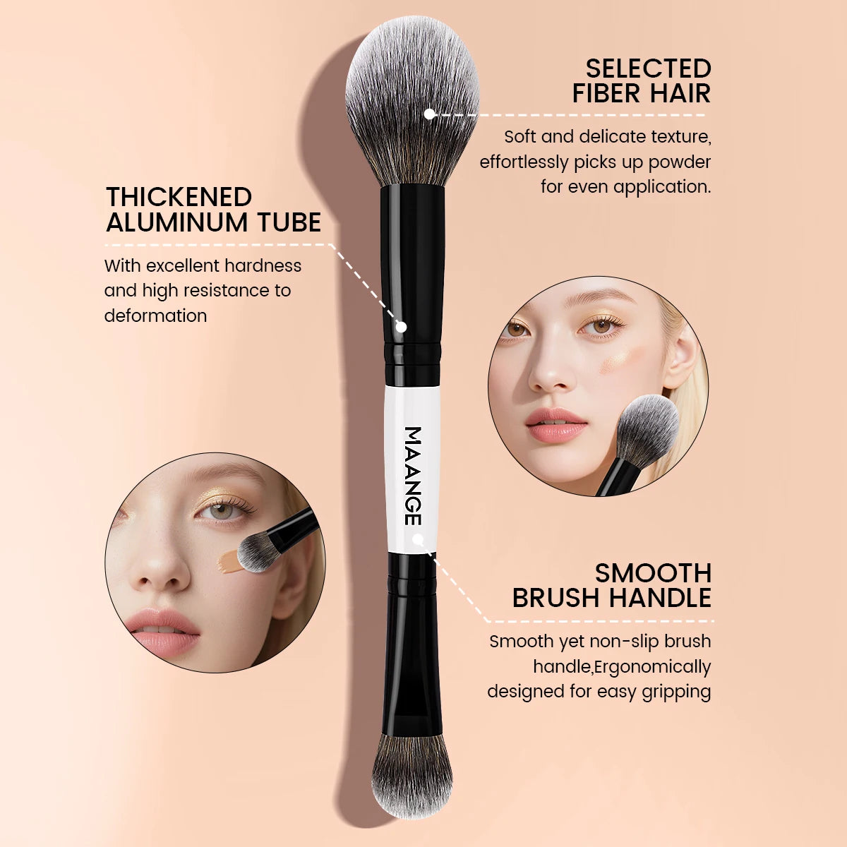 Make-up Pinsel Set 3-teilig – Synthetische Fasern für Foundation, Concealer & Bronzer