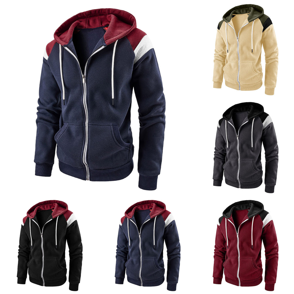 Men's Color Block Long Sleeve Hooded Casual Sweatshirt