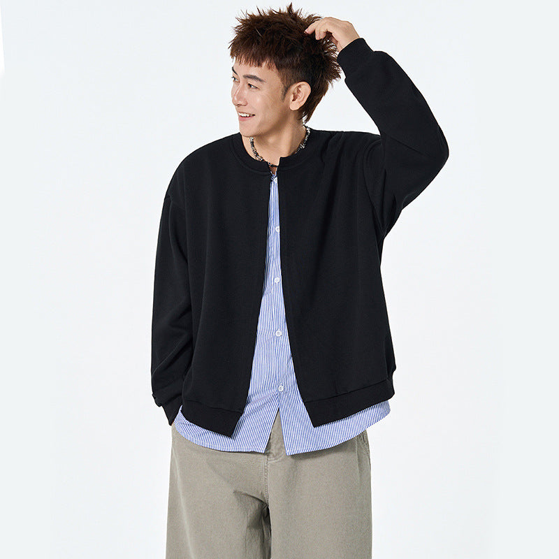 Autumn Fashion Men's Hoodie with False Two-Piece Design, Open Front, Round Neck, Loose Fit, Casual Stylish Jacket Top