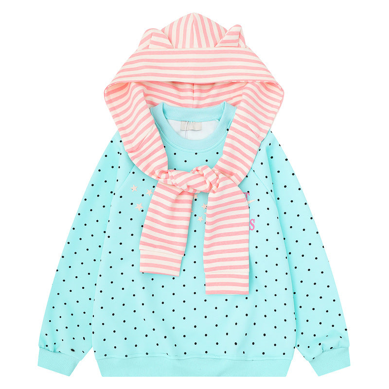 Mint Blue Wave Star Printed Shawl Two Piece Hoodie Set