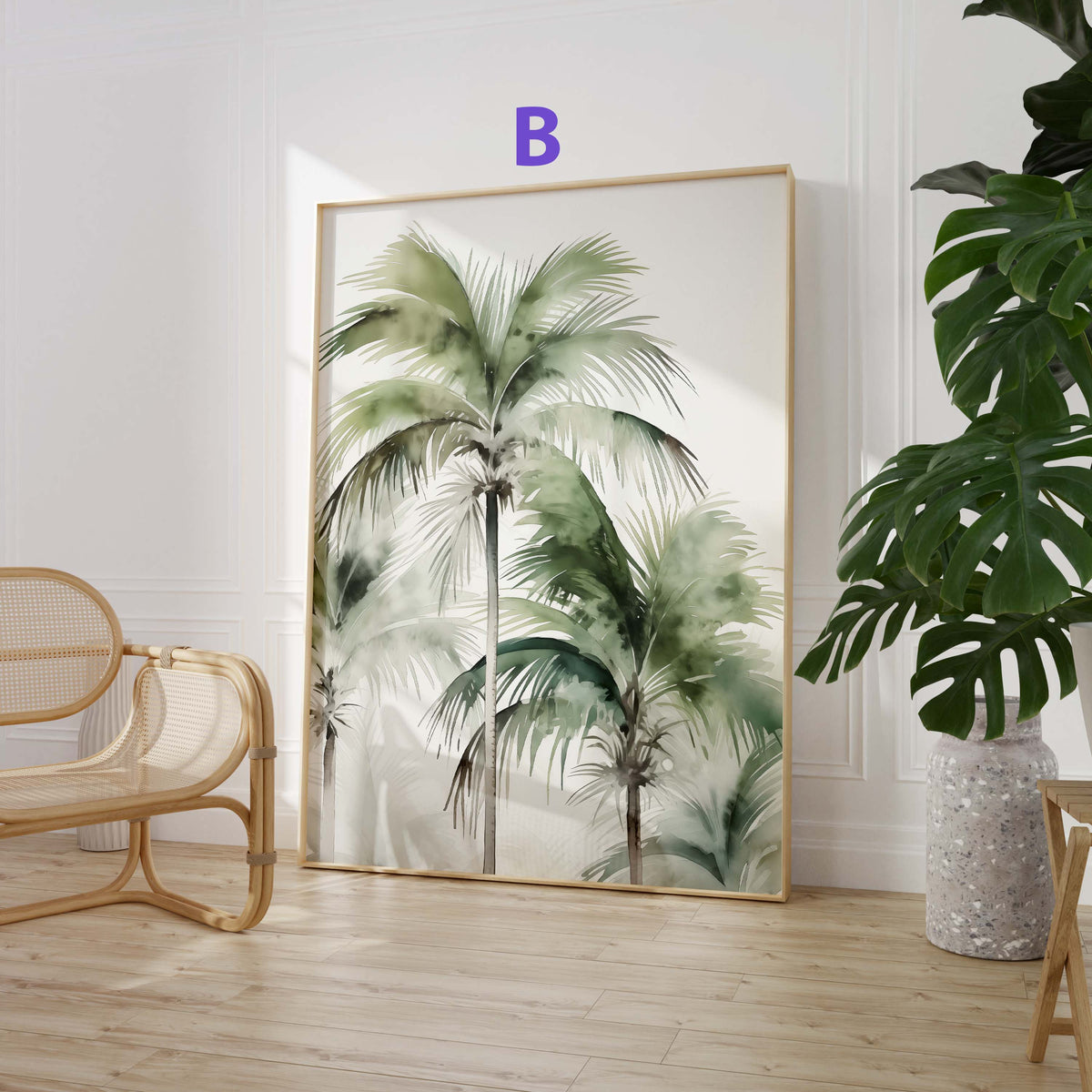 Tropische Palmen Poster · Geschenkidee · Papageien und Botanische Dschungelkunst · Wohnzimmer Dekoprint ohne Rahmen