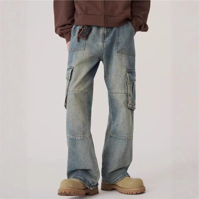 Herren Hip-Hop Cargo Jeans – Loose Fit Straight Leg in Blau