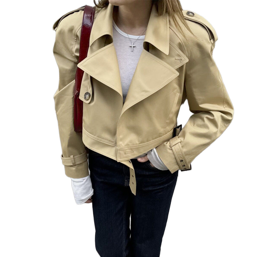 Kurze Windbreaker-Jacke Damen – Umlegekragen Streetwear in Khaki & Schwarz