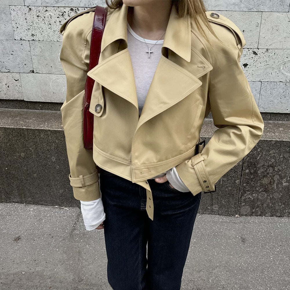 Kurze Windbreaker-Jacke Damen – Umlegekragen Streetwear in Khaki & Schwarz