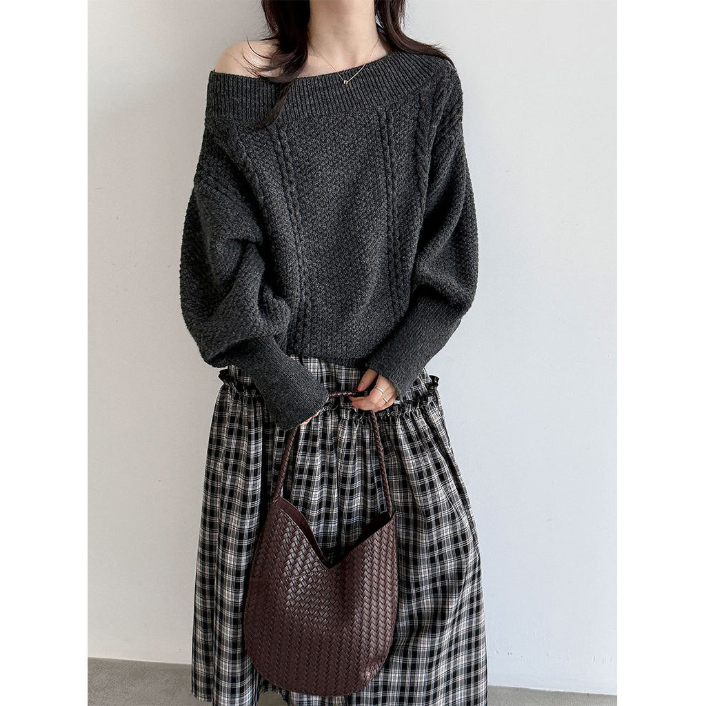 Schulterfreier Strickpullover mit Schnürung – Locker & Feminin