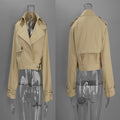 Kurze Windbreaker-Jacke Damen – Umlegekragen Streetwear in Khaki & Schwarz