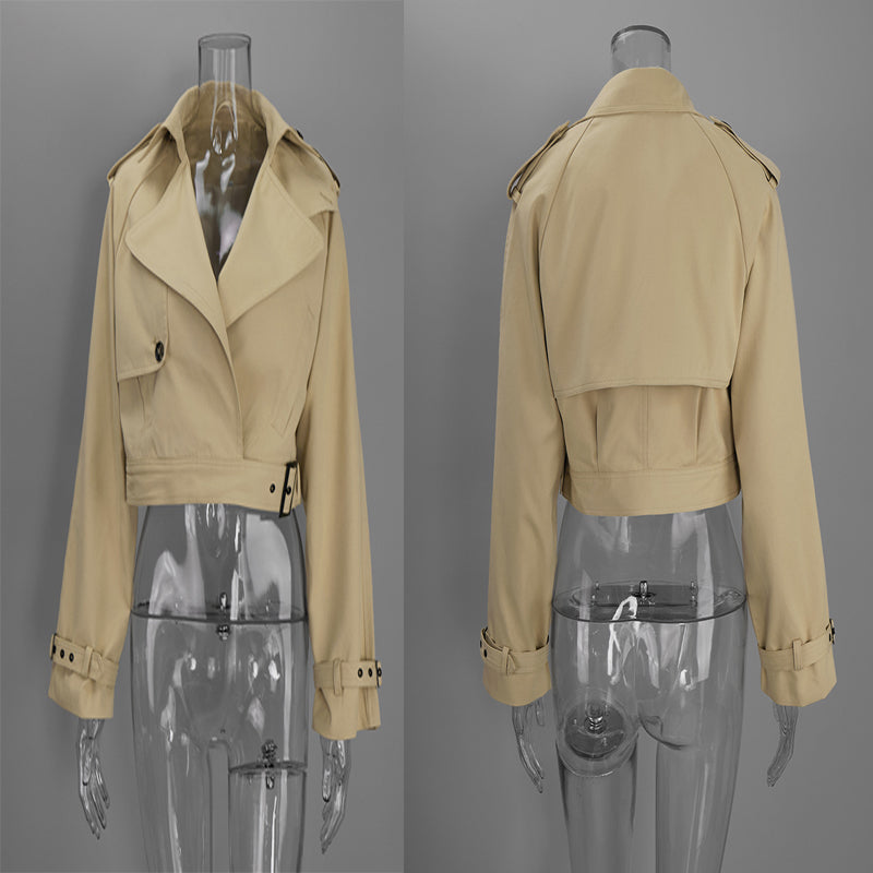 Kurze Windbreaker-Jacke Damen – Umlegekragen Streetwear in Khaki & Schwarz