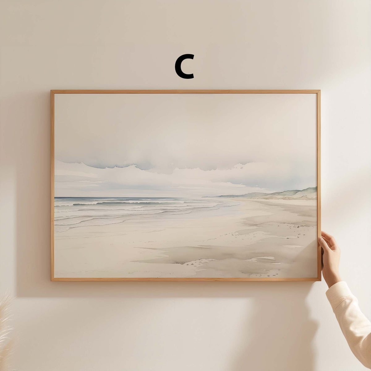 Küstenlandschaft Poster · Geschenkidee · Aquarell Strand Nebelberge Wandkunst · Print ohne Rahmen