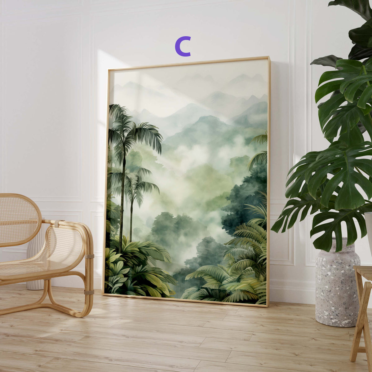 Tropische Palmen Poster · Geschenkidee · Papageien und Botanische Dschungelkunst · Wohnzimmer Dekoprint ohne Rahmen