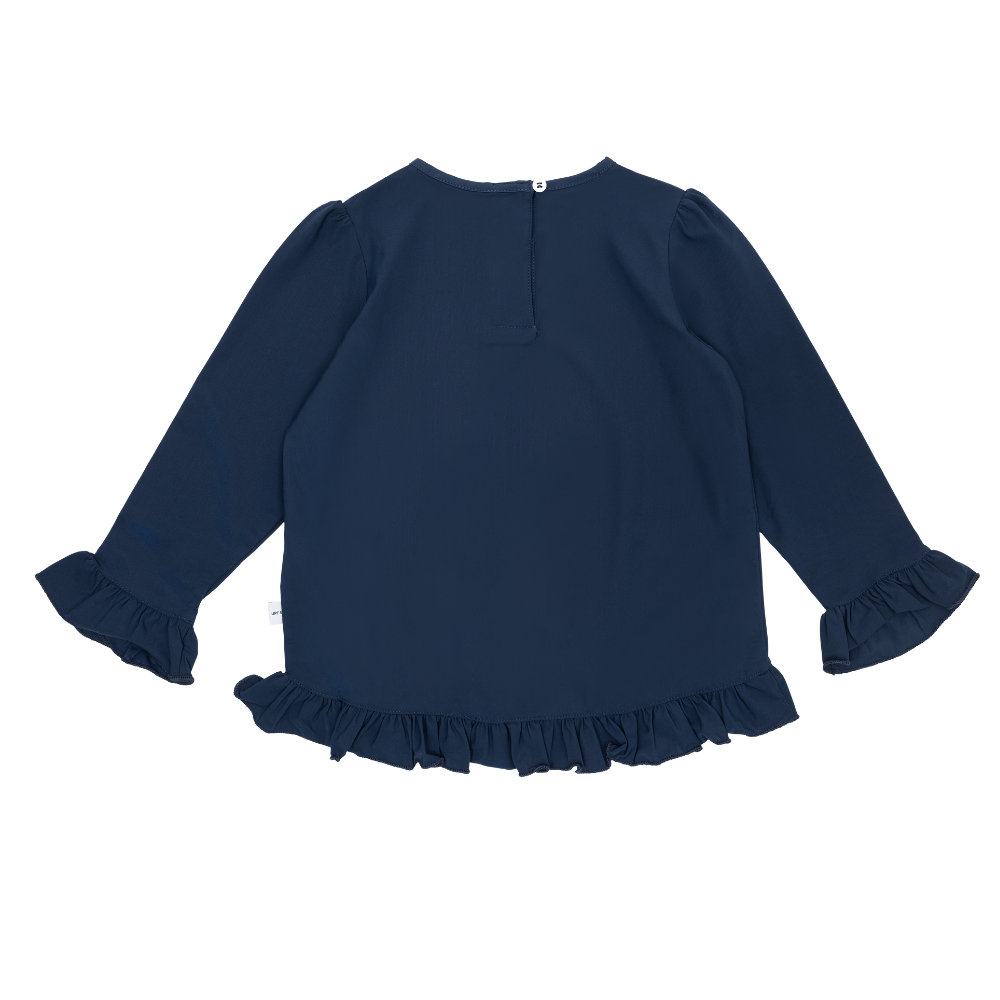 Kinder UV-Langarmshirt mit Knöpfen am Kragen – Blau (UPF 50)