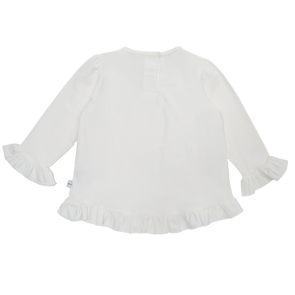 Kinder UV-Langarmshirt mit Knöpfen am Kragen – Weiss (UPF 50)