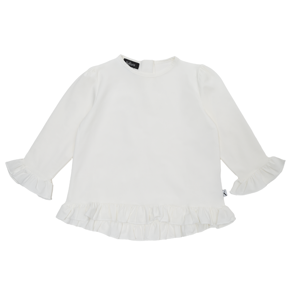 Kinder UV-Langarmshirt mit Knöpfen am Kragen – Weiss (UPF 50)