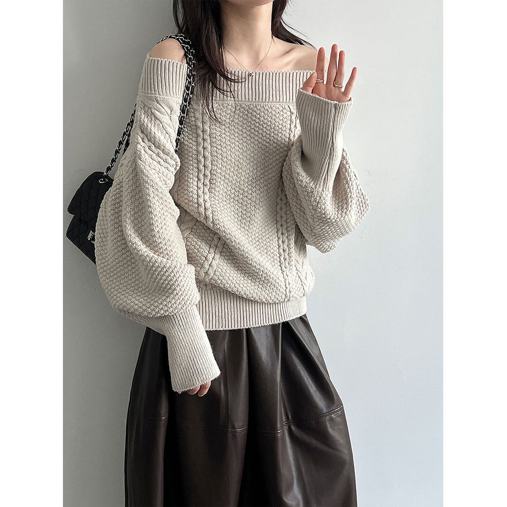 Schulterfreier Strickpullover mit Schnürung – Locker & Feminin