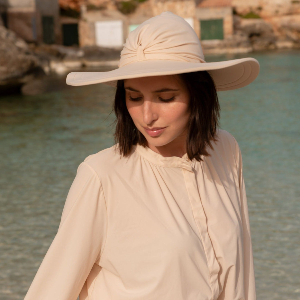 Damen UV-Sonnenhut mit breiter Krempe – Nude (UPF 50)