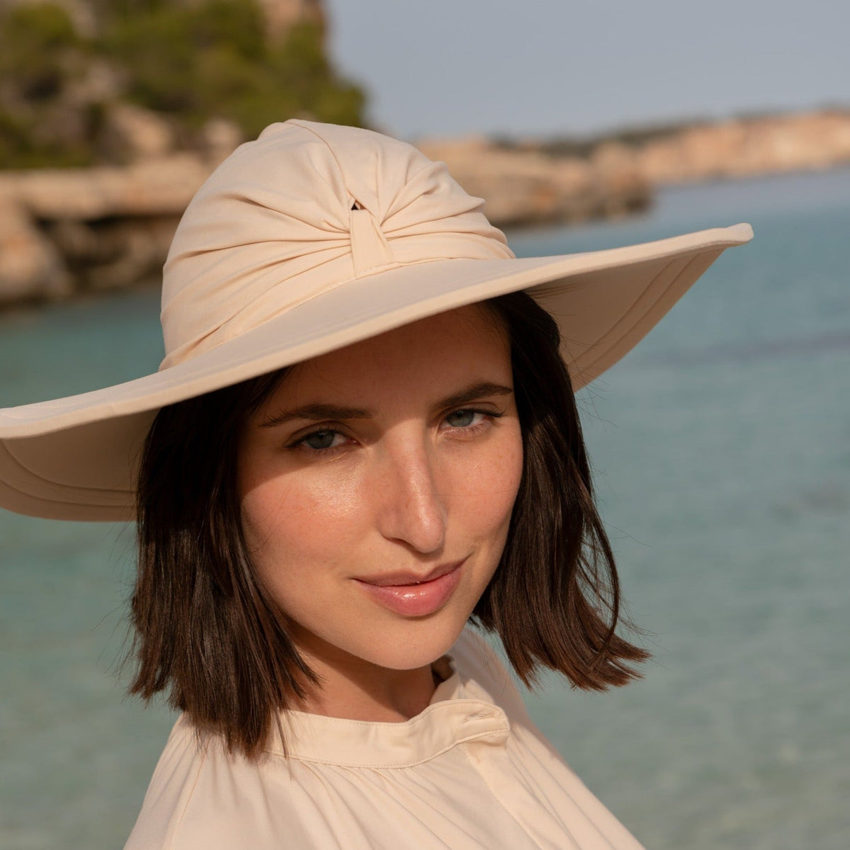 Damen UV-Sonnenhut mit breiter Krempe – Nude (UPF 50)