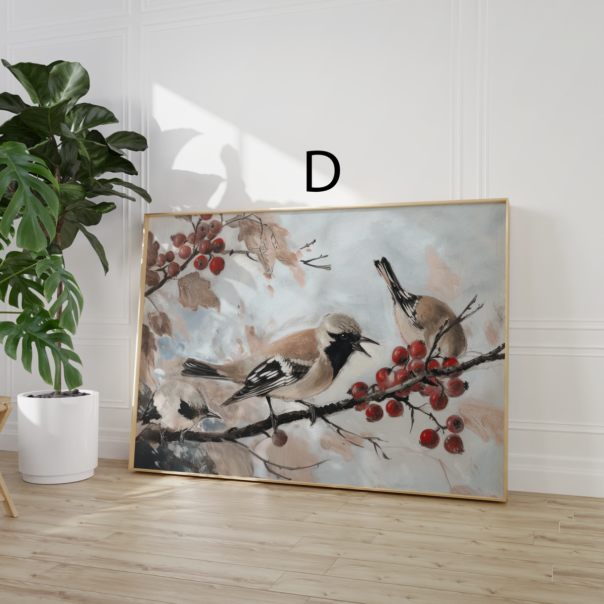 Moderne Natur Poster · Geschenkidee · Pilze Vögel Äpfel Winterlandschaft · Dekoprint ohne Rahmen