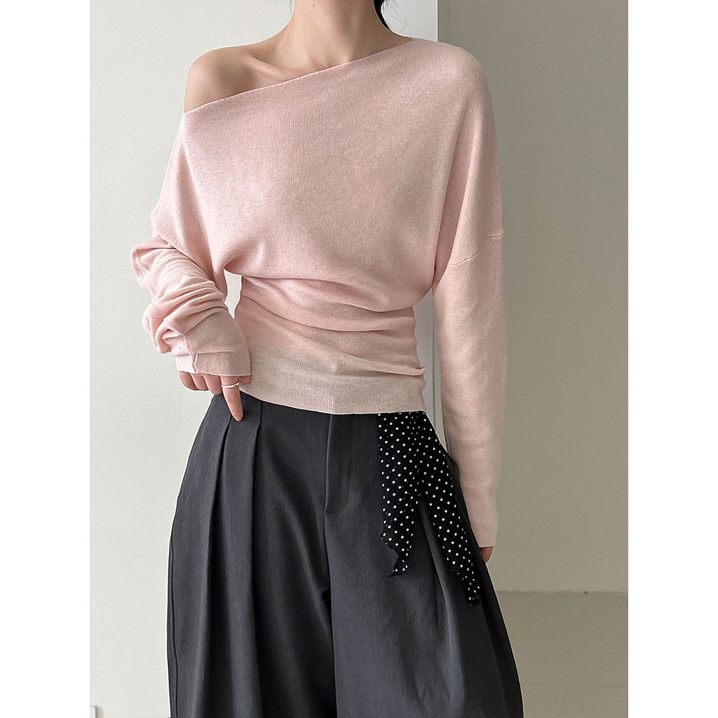 Asymmetrisches Strick-Top Damen – Tailliert, One-Shoulder Langarm in 5 Farben