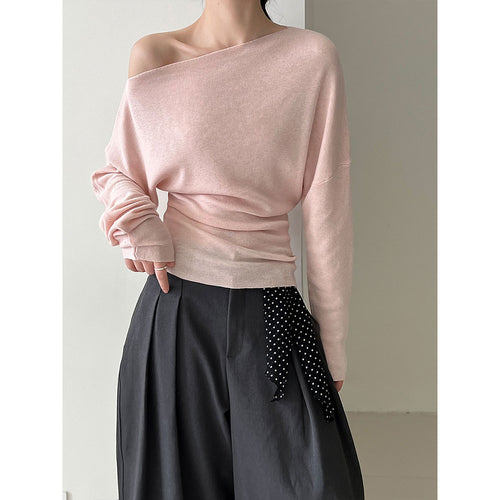 Asymmetrisches Strick-Top Damen – Tailliert, One-Shoulder Langarm in 5 Farben