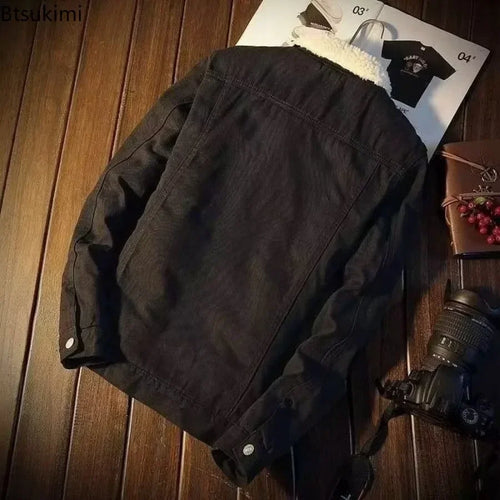 Autumn Winter Men's Fashion Lamb Fleece Denim Jackets Trend Casual Comfort Thickened Warm High Quality Jeans Coats for Men