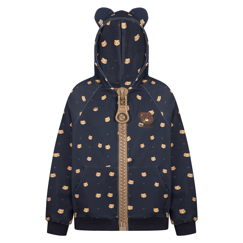 Damen Teddybär Kapuzen-Sweatjacke – Anime Print Cardigan Loose Fit
