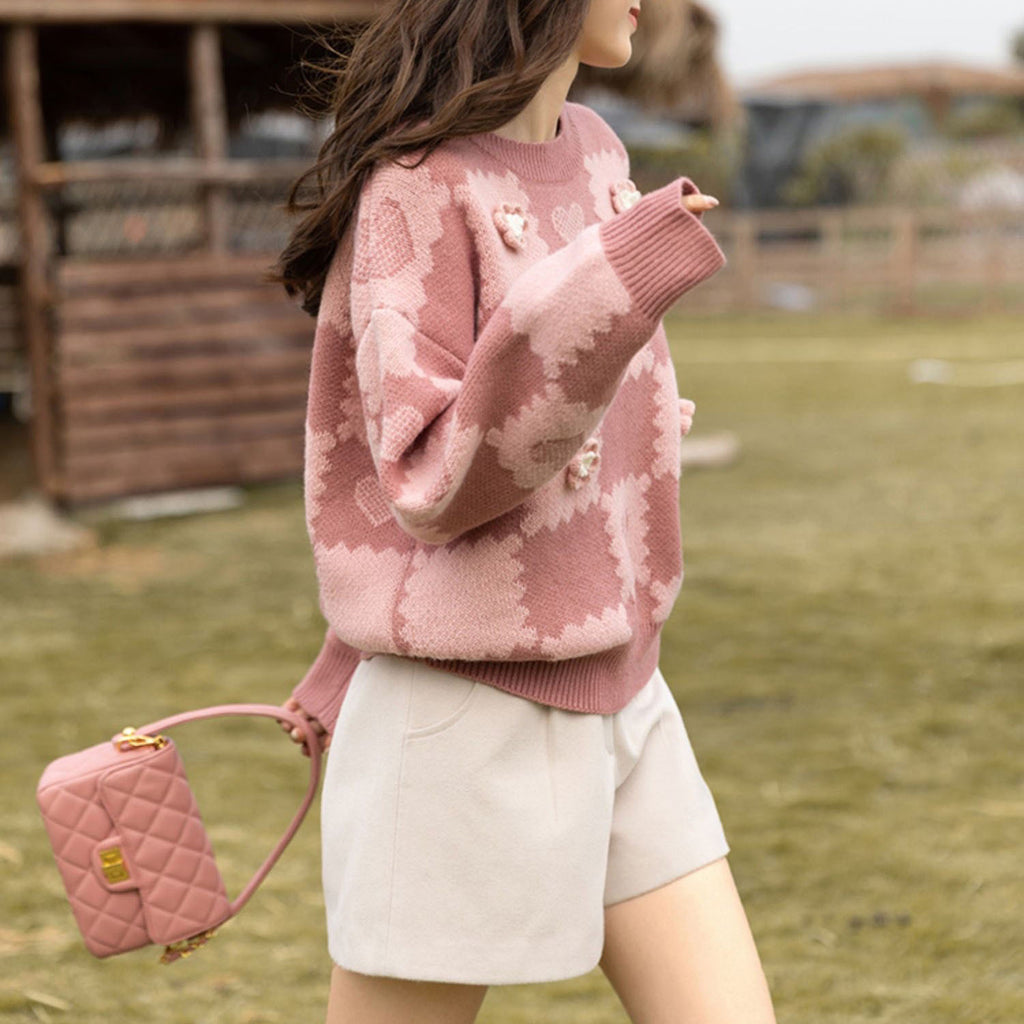 Locker geschnittener Strickpullover mit Rundhalsausschnitt