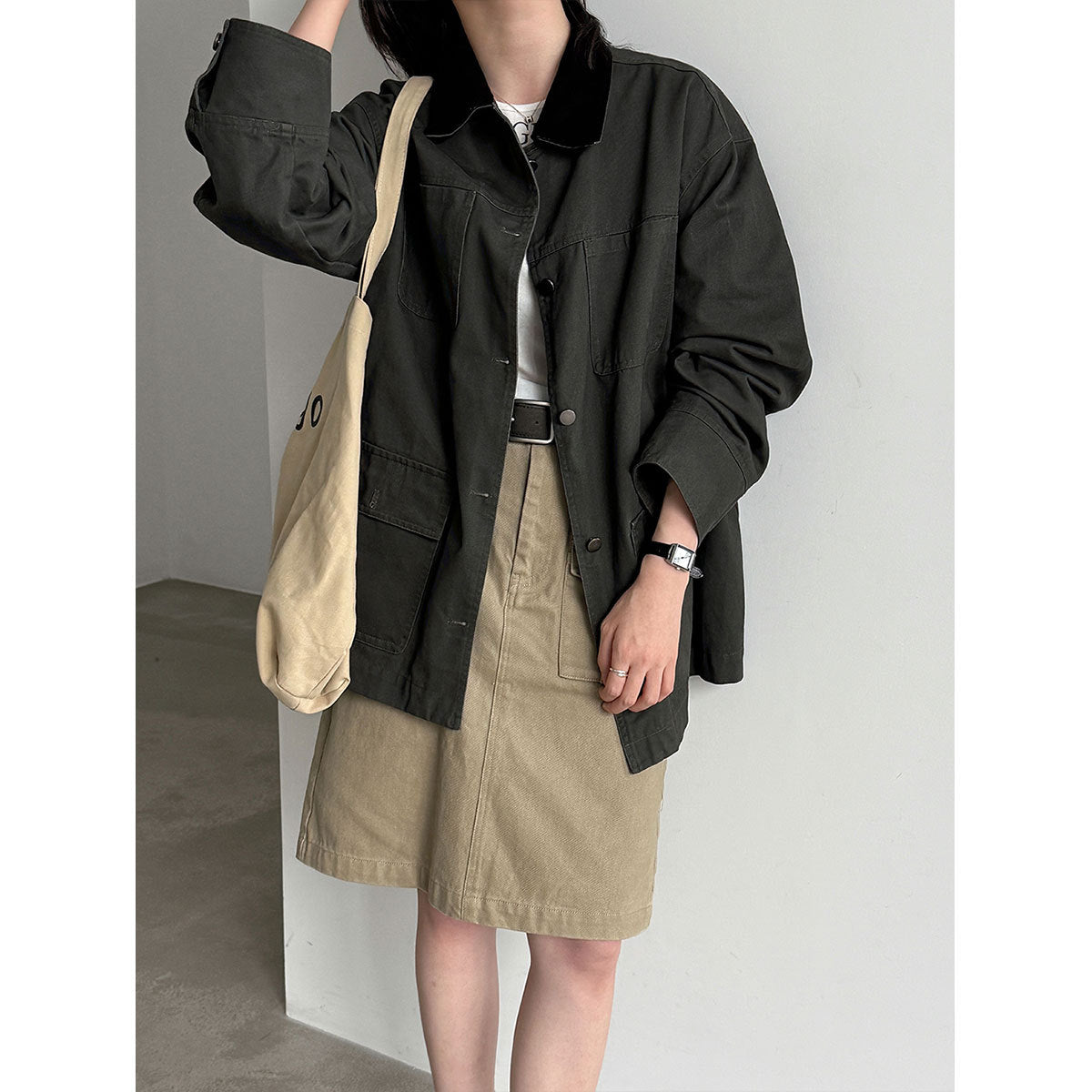 Deer West Cordhemdjacke mit Farbblock-Design & Patchwork – Damen Herbstjacke mit großen Taschen