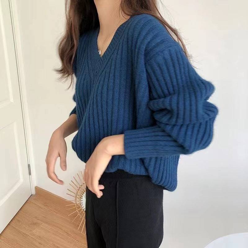 Damen Strickpullover V-Ausschnitt – Locker & Vielseitig