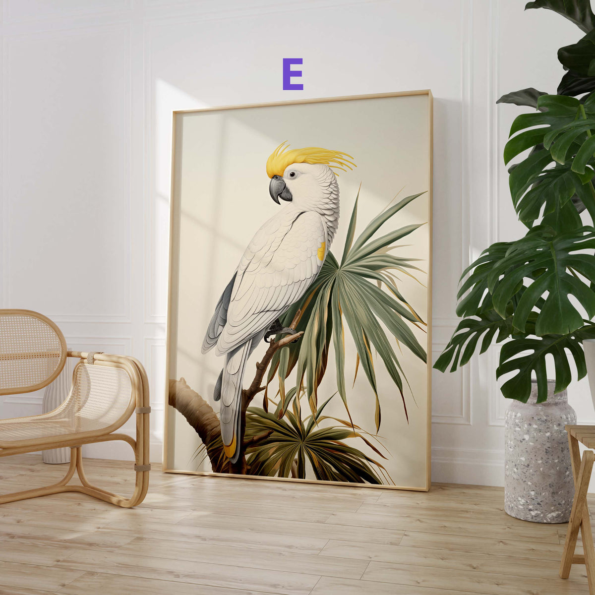 Tropische Palmen Poster · Geschenkidee · Papageien und Botanische Dschungelkunst · Wohnzimmer Dekoprint ohne Rahmen