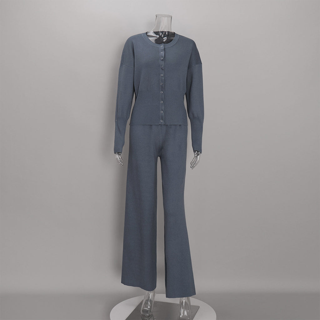 Damen Zweiteiler – Strickjacke & Weithose im Set