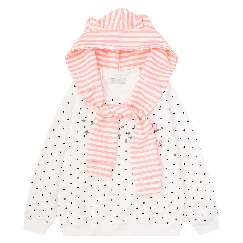 Mint Blue Wave Star Printed Shawl Two Piece Hoodie Set