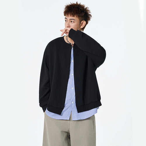 Autumn Fashion Men's Hoodie with False Two-Piece Design, Open Front, Round Neck, Loose Fit, Casual Stylish Jacket Top